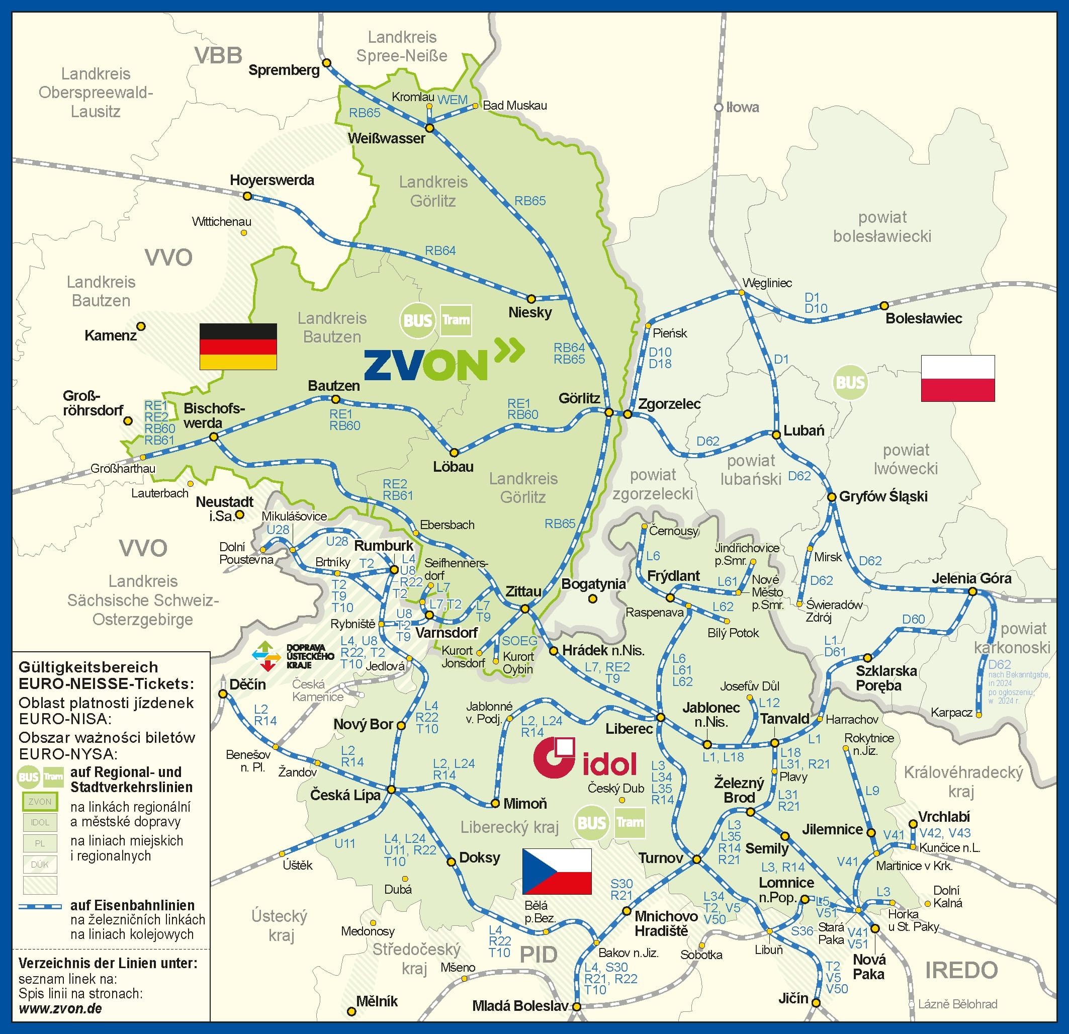 Obszar obowiązywania biletów EURO-NYSA