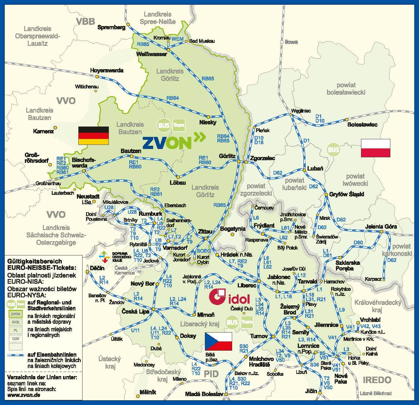 Obszar obowiązywania biletów EURO-NYSA