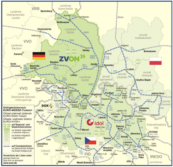 Obszar obowiązywania biletów EURO-NYSA-TICKET+